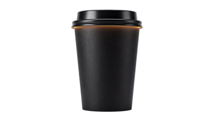 Black Takeaway Coffee Cup Mockup with Subtle Golden Glow isolated PNG with Transparent Background