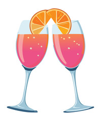 Two pink tropical cocktails with orange garnishes for romantic toast and festive summer holiday party celebration event