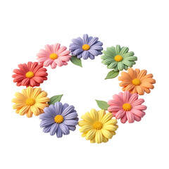 Colorful daisy wreath isolated on transparent background