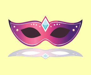 Ornate purple carnival mask with pink accents and gemstone for mysterious masquerade ball party celebration event decoration