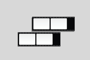 Vintage black film strip frames mockup with blank white placeholders. Movie cinema borders for photography, video editing assets, and nostalgic retro graphic.Art design reel cinema filmstrip template