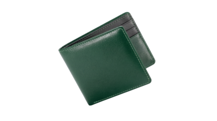 Dark Green Leather Bi-Fold Wallet Product Shot isolated PNG with Transparent Background