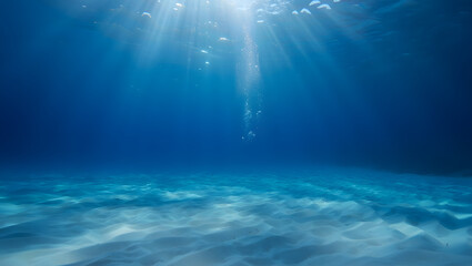 Fototapeta premium Underwater Ocean Scene with Sun Rays and Sandy Seafloor