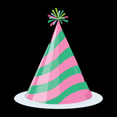 Striped pink and green party hat for festive birthday celebration and holiday event headwear decoration element