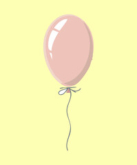 Floating pink party balloon on yellow background for happy birthday celebration and festive holiday event decoration