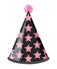 Classic black birthday party hat with pink stars for festive celebration and holiday event headwear decoration element