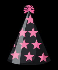 Elegant black party hat with pink stars for mysterious nightclub celebration and birthday event headwear decoration