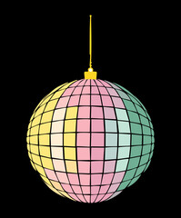 Sparkling pink and silver disco mirror ball on black background for retro dance party and nightclub music event