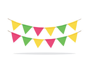 Festive bunting flags garland for happy birthday party celebration and colorful carnival event decoration element