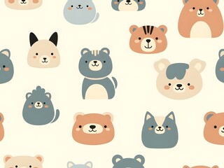 Cartoon animal heads pattern for childrens designs and backgrounds