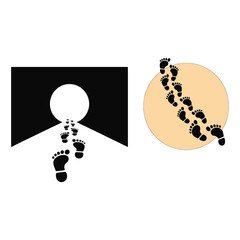 Footprints Leading Into Light Circle Silhouette.