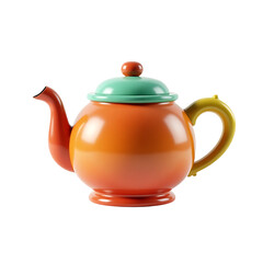 Colorful ceramic teapot with spout and handle isolated on transparent background