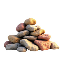 Pile of colorful smooth river stones isolated on transparent background