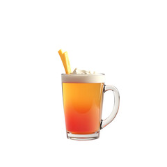 Refreshing orange and red layered drink with whipped cream and straws isolated on transparent background