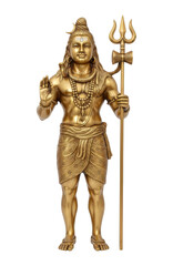 Obraz premium Standing golden Shiva statue holding a trident and drum, with a crescent moon on his head and the Ganges flowing from his hair.