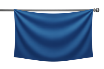 Blue fabric banner hanging isolated on transparent background