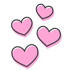 シンプルな4つのハート 手描きイラスト アイコン	 版ズレ ピンク