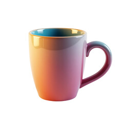 Pink ceramic mug with blue interior isolated on transparent background