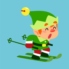 Cute Christmas Elf Skiing