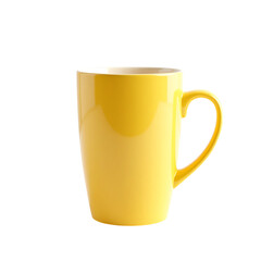 Bright yellow ceramic mug with handle isolated on transparent background