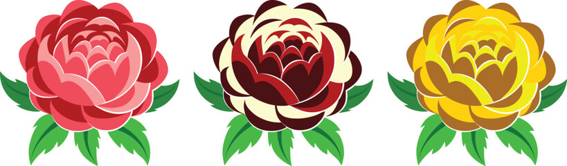 Three colorful roses on a white background