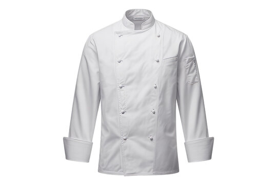 White chef jacket with embroidered sleeve isolated on transparent background