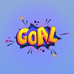 Pop art comic-style soccer goal text with football and explosion effect. Energetic and fun illustration ideal for sports posters