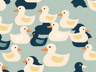 Fototapeta premium Cartoon ducks and penguins repeating pattern decorative design for background