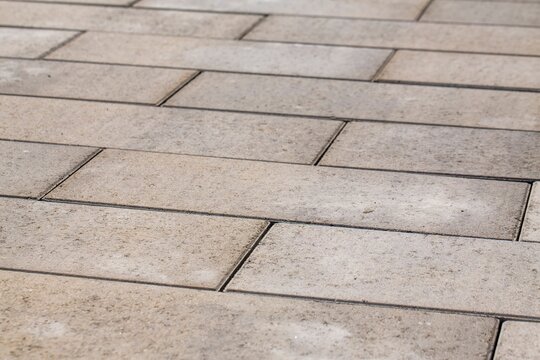 Close Up Of Gray Concrete Pavers On A Memorial, Lac-Megantic, Quebec, Canada