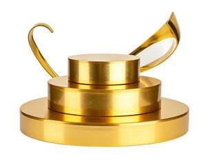 A gold, tiered award with a curved shape and an open bowl element