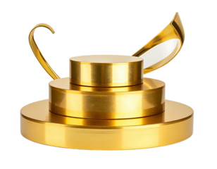 A gold, tiered award with a curved shape and an open bowl element