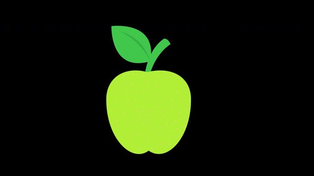 An apple icon with a green leaf on top, symbolizing freshness concept animation with alpha channel
