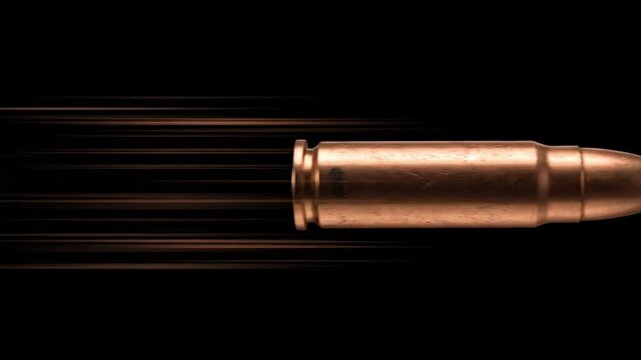 Flying copper bullet with speed trails isolated on black background