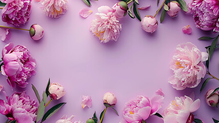 peonies, delicate pink buds on a smooth background, background copy space and flowers, blank letterhead