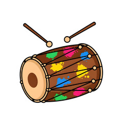 Colorful indian drum with vibrant patterns and double sticks on a transparent background