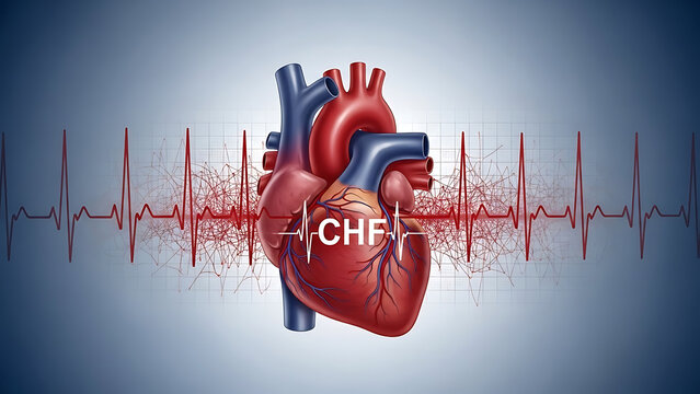 Congestive Heart Failure or CHF as a heart condition resulting in human cardiac failure as an ekg or