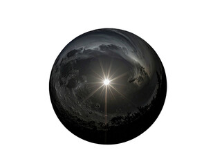 Celestial sphere with clouds around bright starburst, isolated on black