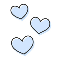 シンプルな3つのハート 手描きイラスト アイコン 版ズレ 水色