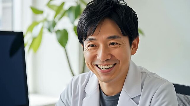 パソコンを見ながら説明する男性医師、的確な診断とアドバイス