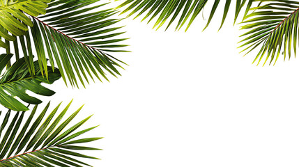 Fototapeta premium Vibrant green palm leaves create a lush, tropical look against a white isolated background, perfect for nature-themed designs and illustrations.