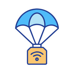 Obraz premium Parachute carrying a wifi signal box on black background, digital delivery concept