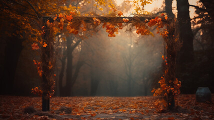 autumn background, arch, frame, fabulous landscape for autumn background copy space