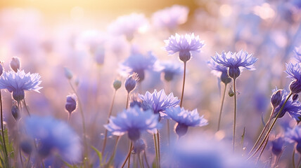 Wild flower field, delicate soft color wildlife background
