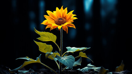 glass art on a black background, flower sculpture