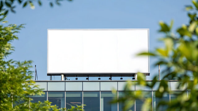 Large blank billboard on building roof