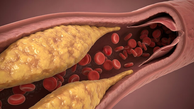 Atherosclerosis medical condition as Blocked Human Artery concept and restricted blood flow in arter