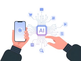 Artificial Intelligence Concept, AI Technology, Smart Phone, and Circuit Board Illustration for Future Innovation and Automation