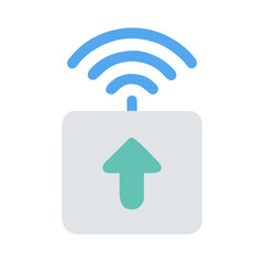 Wireless signal icon with arrow showing connectivity and upload on black background