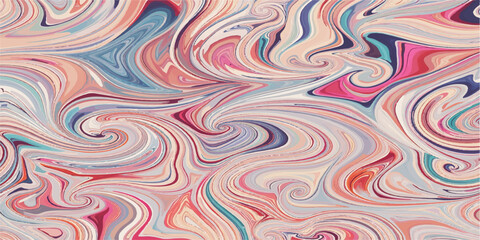 Colorful abstract seamless pattern with psychedelic rainbow waves and bright vintage stripes creates a vibrant vector wallpaper illustration featuring retro pink green and purple line art textures.