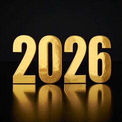 Elegant &ldquo;2 0 2 6&rdquo; typography crafted in luxury gold foil style with soft reflections and subtle shadows. Dark black or deep navy background enhances the premium look. 